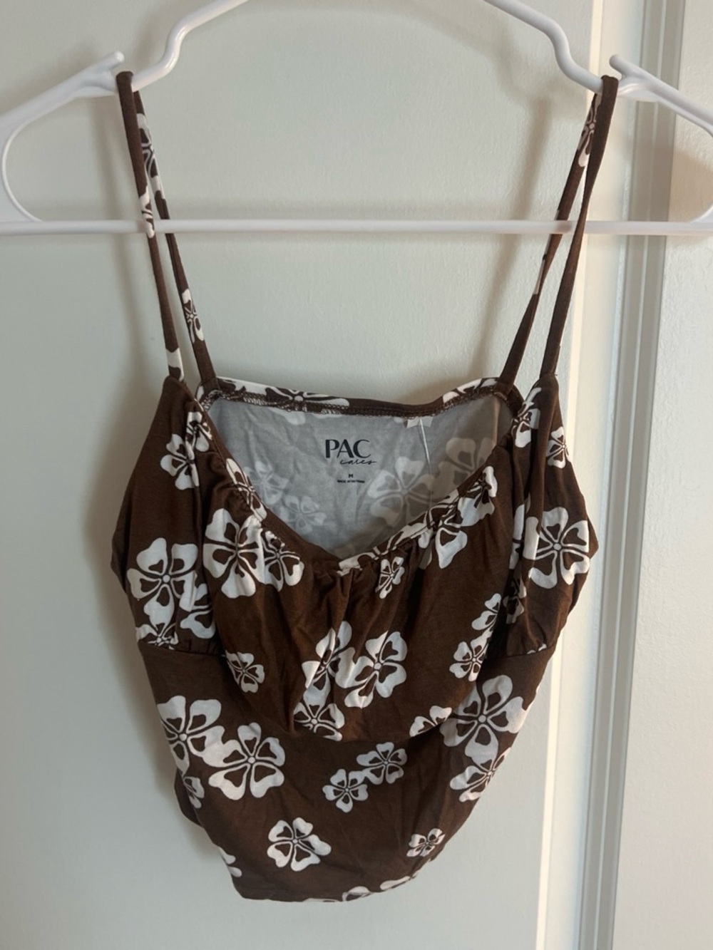 PacSun Brown Floral Tank Top with White Hibiscus Print